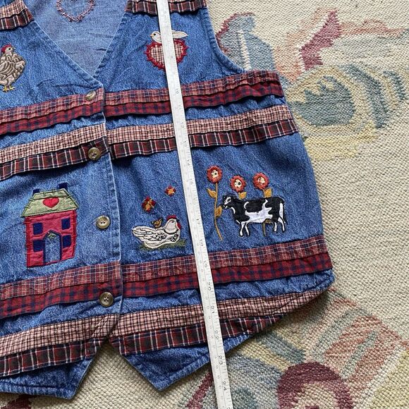 Vintage Bobbie Brooks Denim Vest Medium Farm Animal Embroider Cottage 90s Cabin - Picture 6 of 6